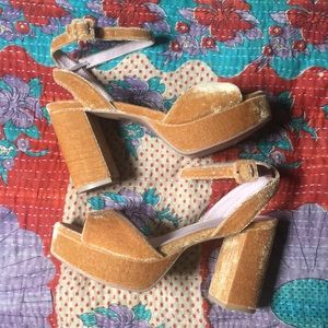 Gold velvet platform chunky heel